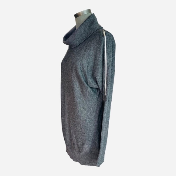 Women’s Dress MICHAEL KORS Turtle Neck Sweater Dress Grey Shoulder Zip Dress - Picture 7 of 10